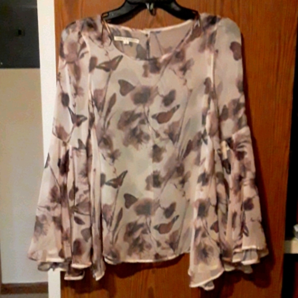 Flowy Whimsigoth sepia butterfly bell sleeve hippie top Cottagecore